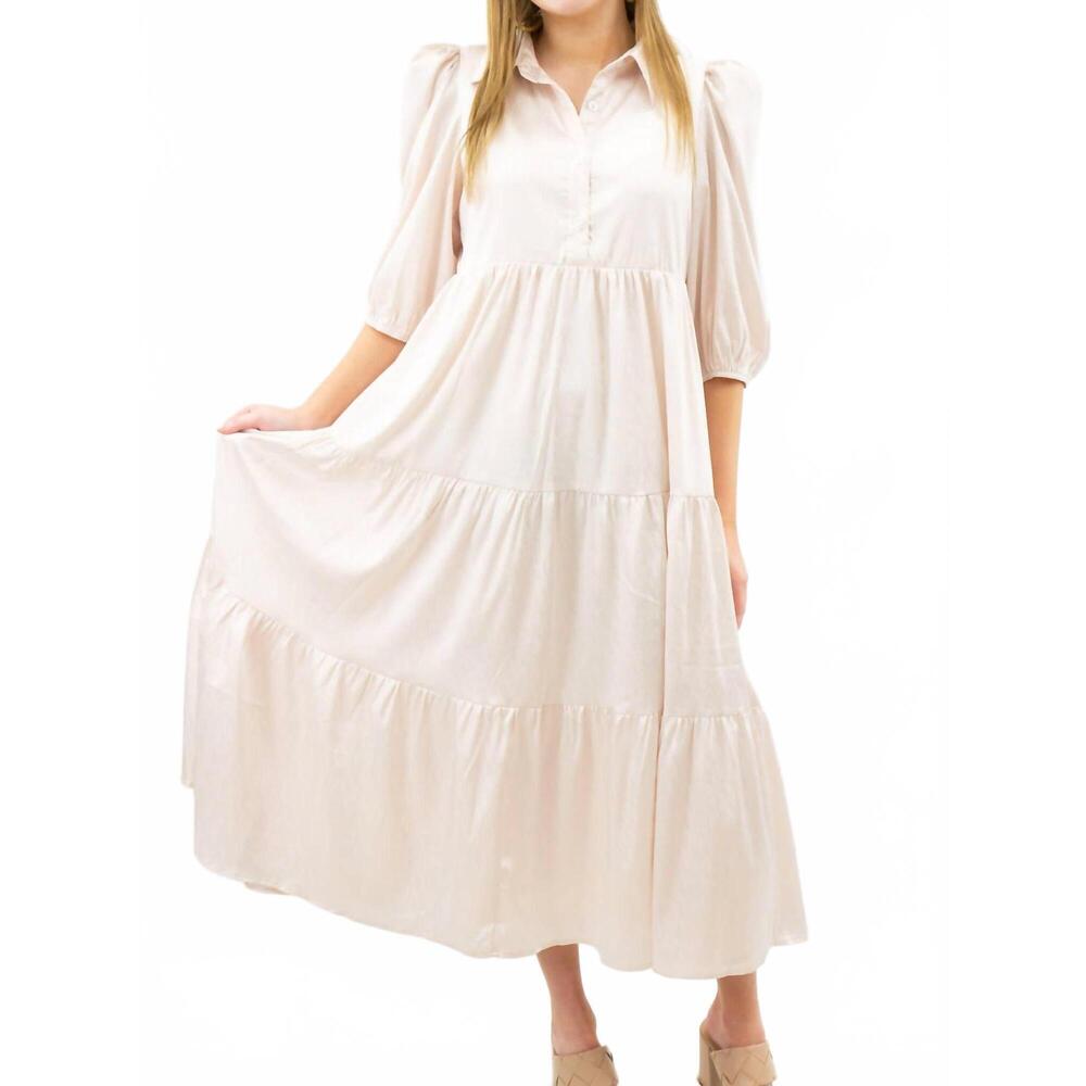 NEW PRETTY FOLLIES collared midi shirt dress in cream